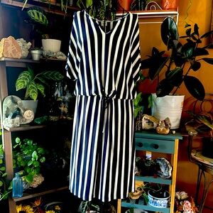 Women’s JACQUELINE de YONG midi dress soft boho punk stripped stretchy S L navy